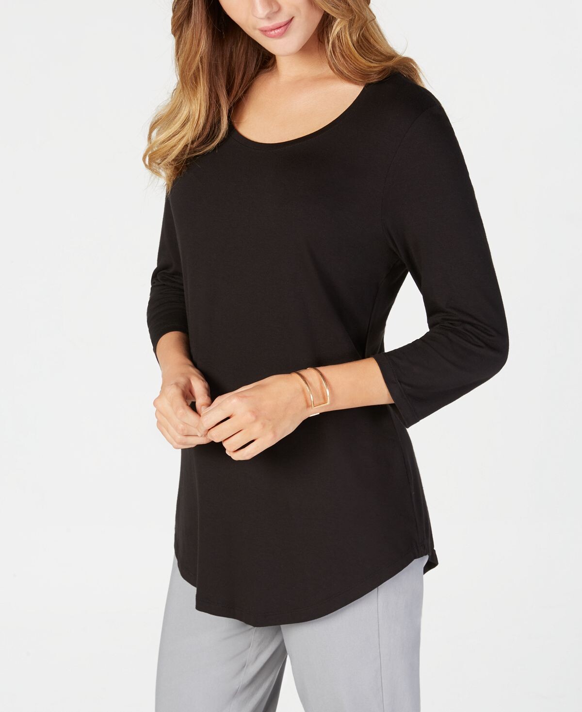 

Однотонный топ-туника с рукавами 3/4, созданный для macy's JM Collection, мульти