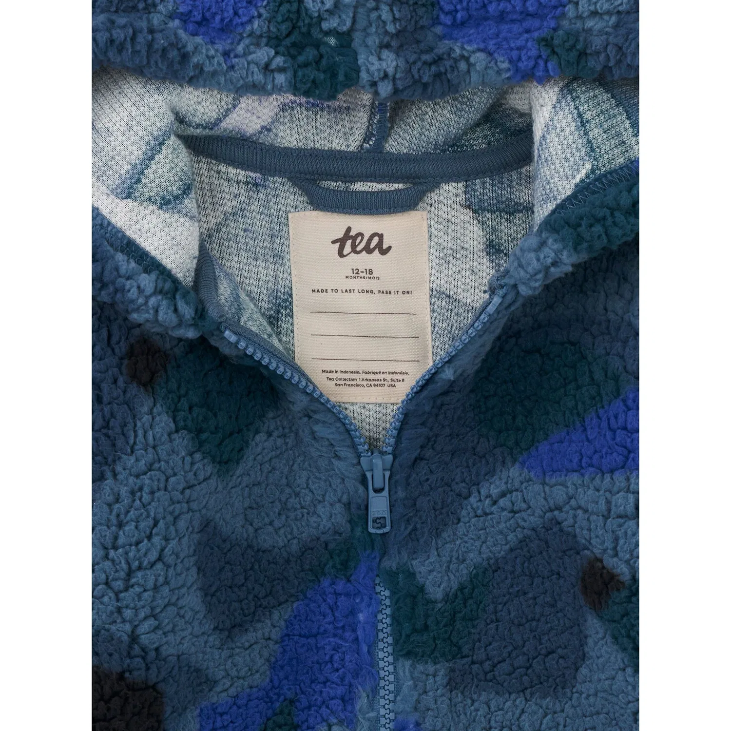 Детское худи с ушками медведя на молнии Tea Collection, El Calafate Glaciar Camo — фото 3