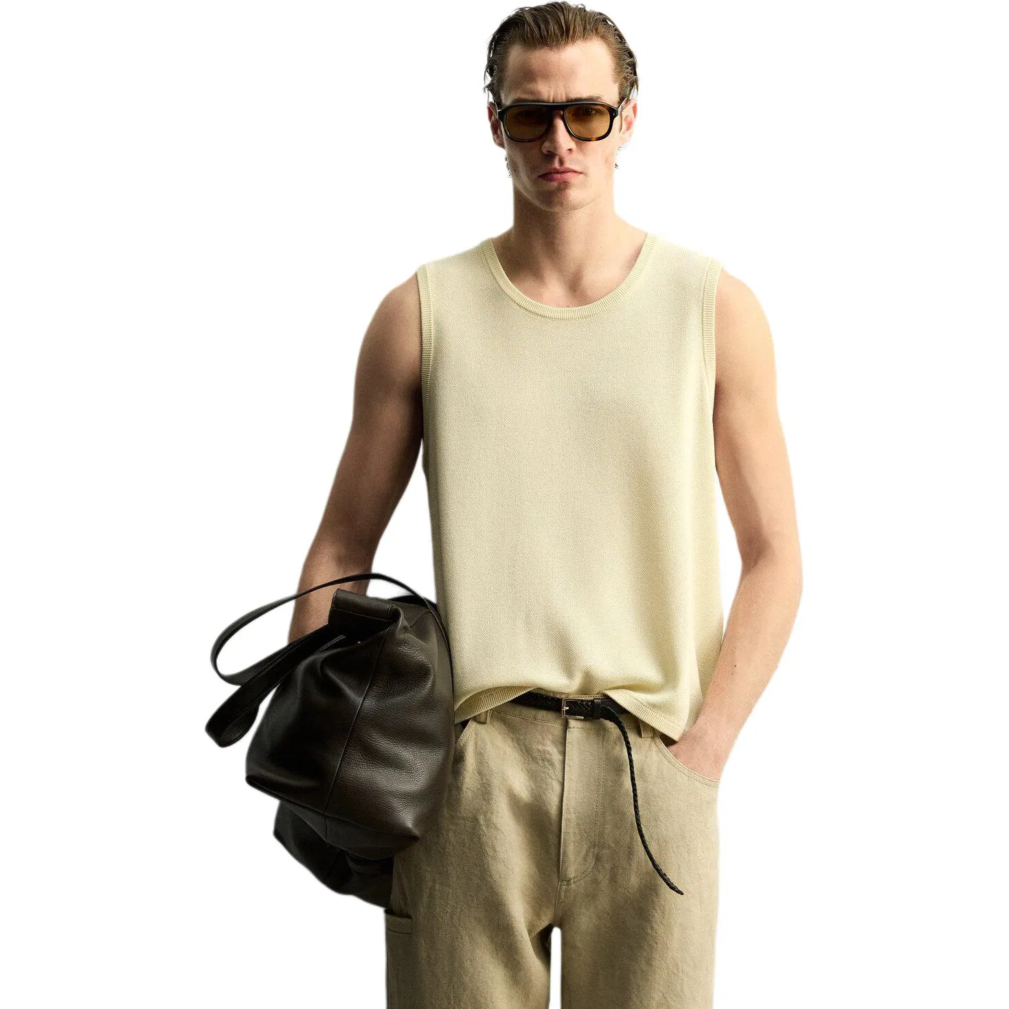 Мужская майка с круглым вырезом Light Beige ZARA — фото 3