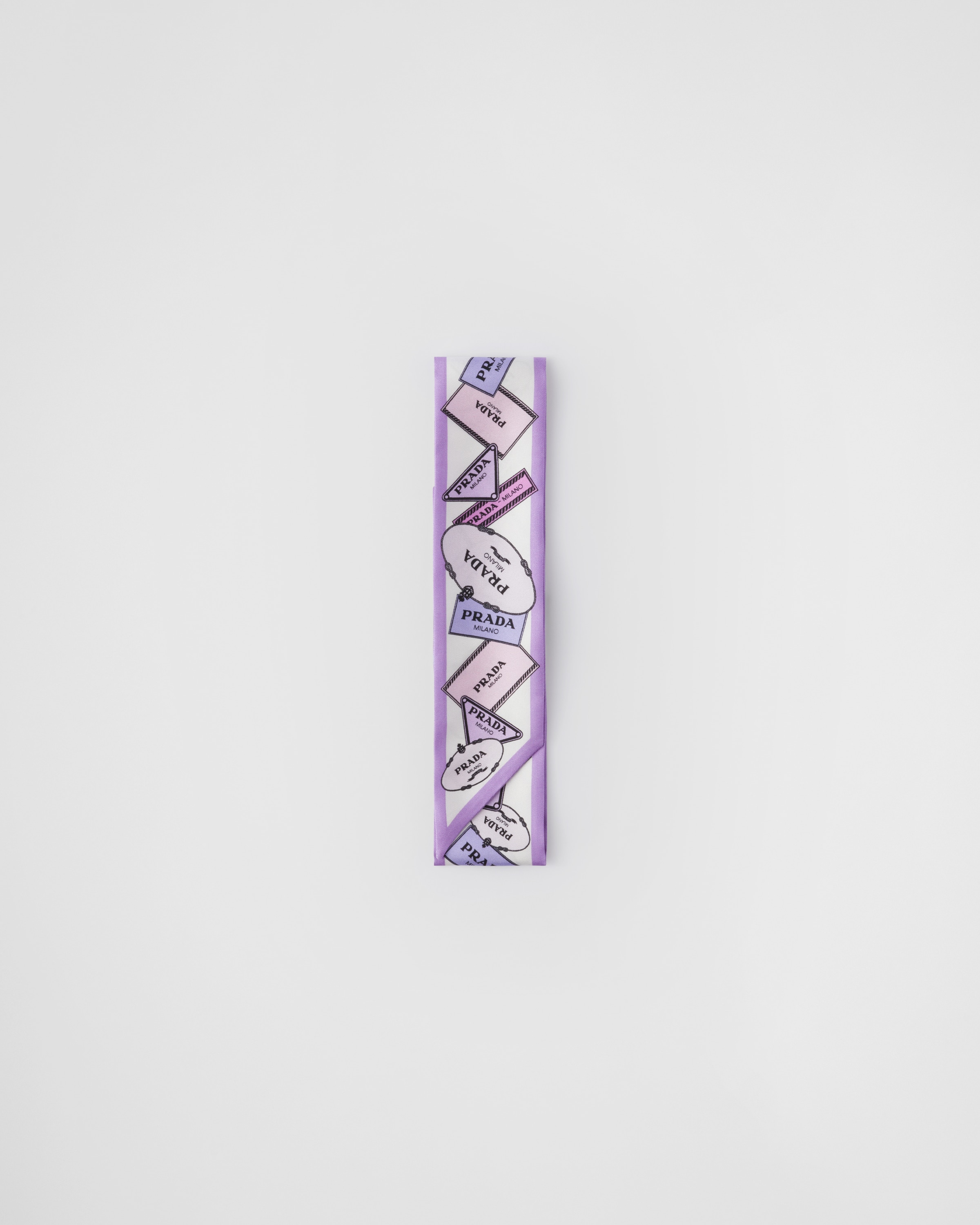 

Узкий шарф из принтованного шелкового твила Prada, глициния