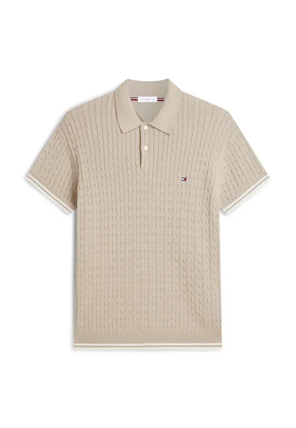 Поло вязаное Cable Knit Elevated Essentials Tommy Hilfiger, Batique Khaki, хаки — фото 4