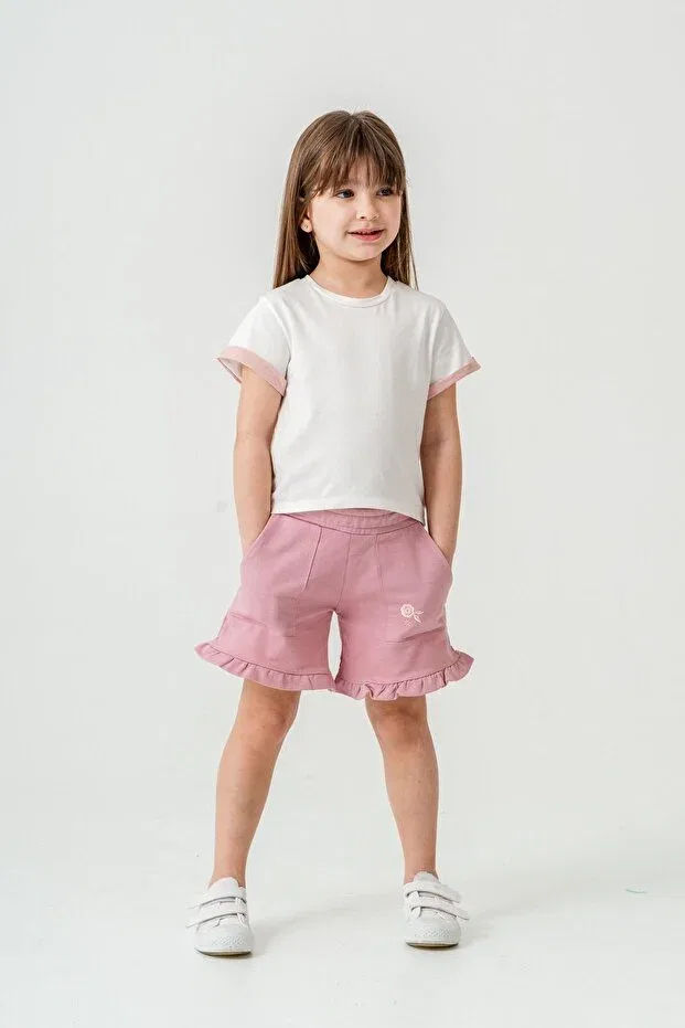 Детские шорты для девочек с цветочной вышивкой Mışıl Kids, Pink — фото 2