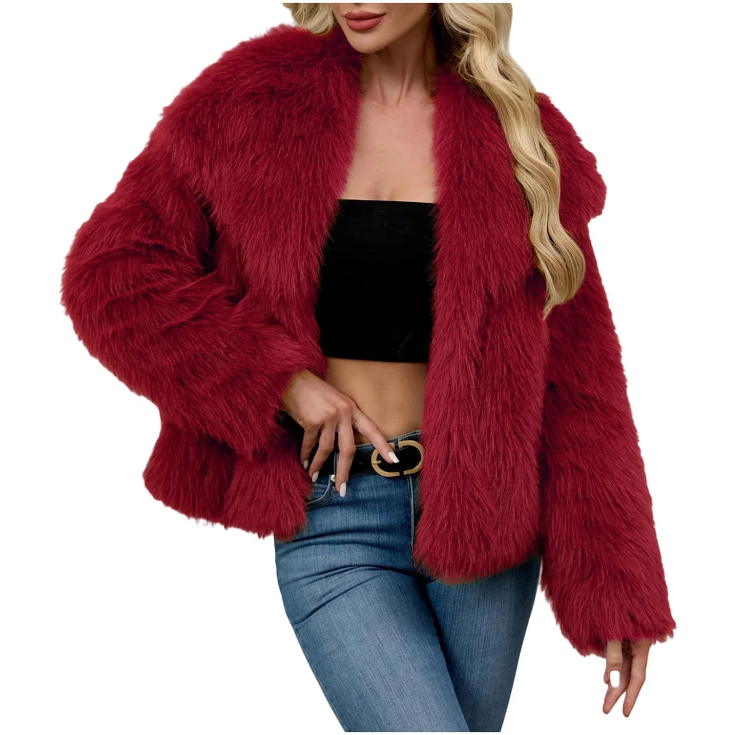 Женское пальто с длинным рукавом Winter Coats Women UK Short Faux Fur Jacket, B Wine