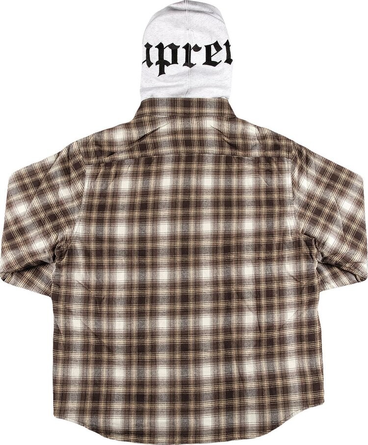 Рубашка Supreme Hooded Flannel Zip Up Shirt 'Brown', коричневый — фото 3