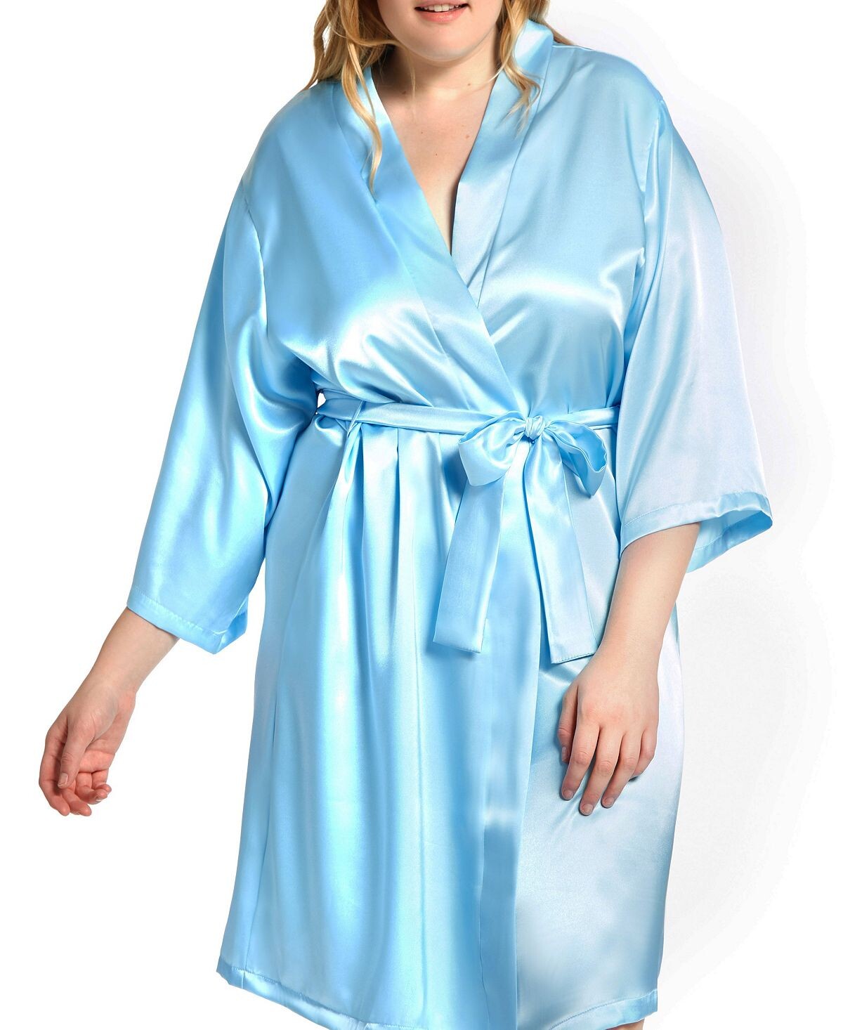 

Атласный халат marina lux iCollection, светло-синий