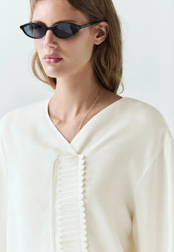 Блуза свободного кроя Blouse Massimo Dutti, белый — фото 3