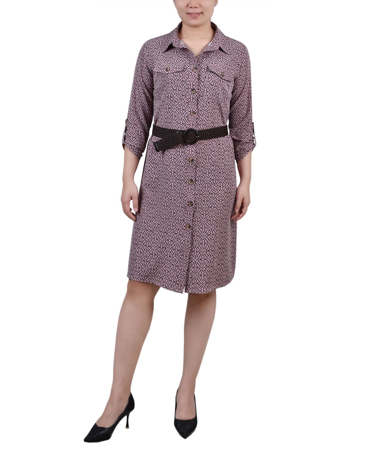 

Платье-рубашка petite с отворотами на рукавах 3/4 NY Collection, мульти