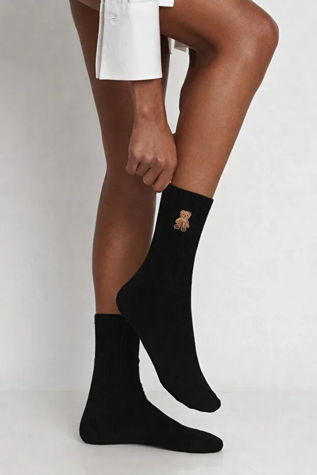 Детские носки с принтом Unisex set of 3 teddy bear embroidered socks Ous, Multicolor — фото 3