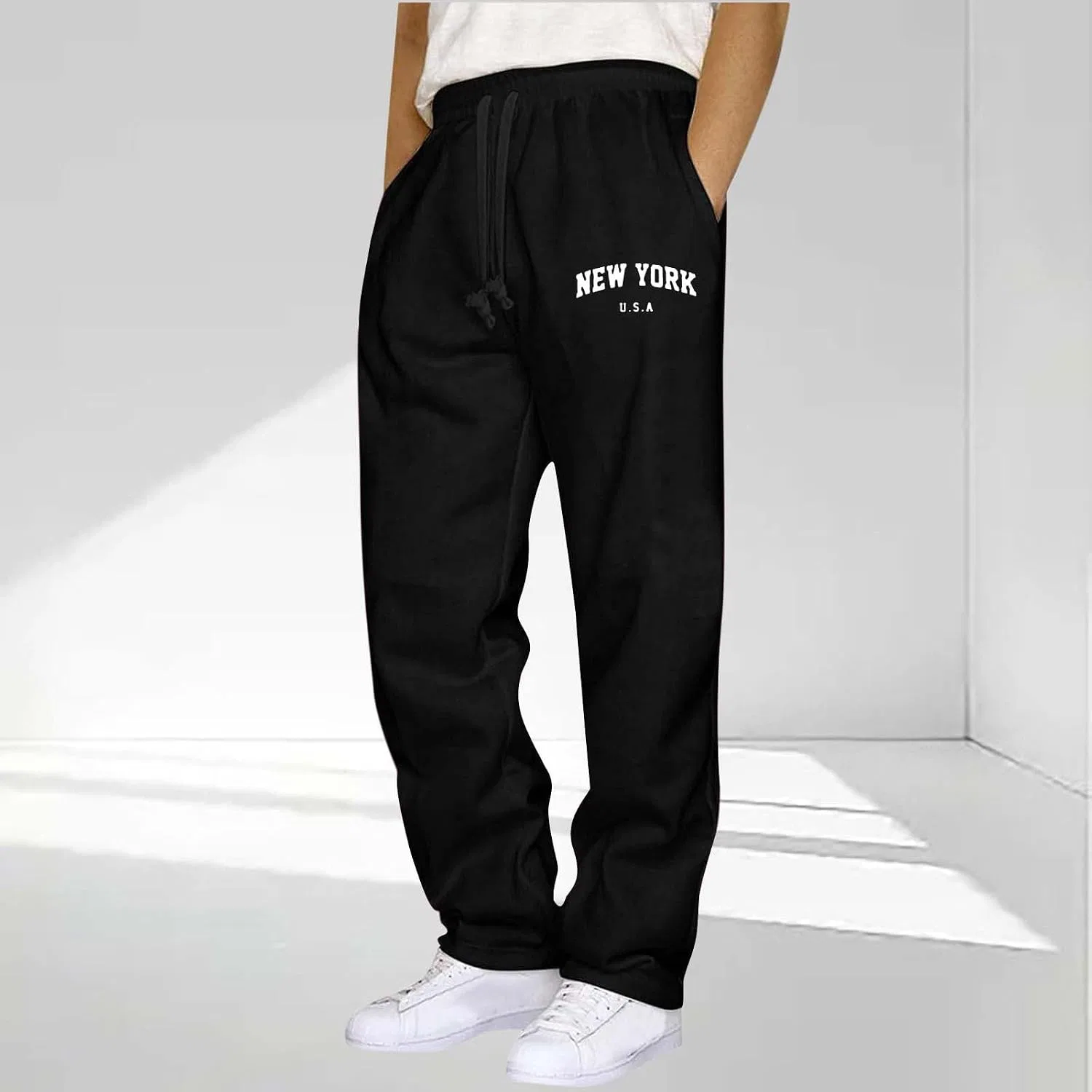 Мужские спортивные штаны свободного кроя Newyork Letter, Black-1 — фото 2