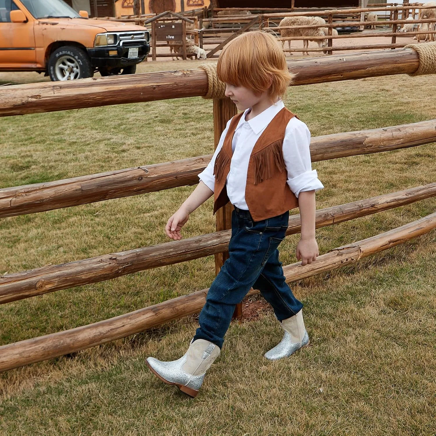 Детские сапоги для девочек с блестками Cowgirl Boots IUV KIDS, Silver Glitter — фото 4
