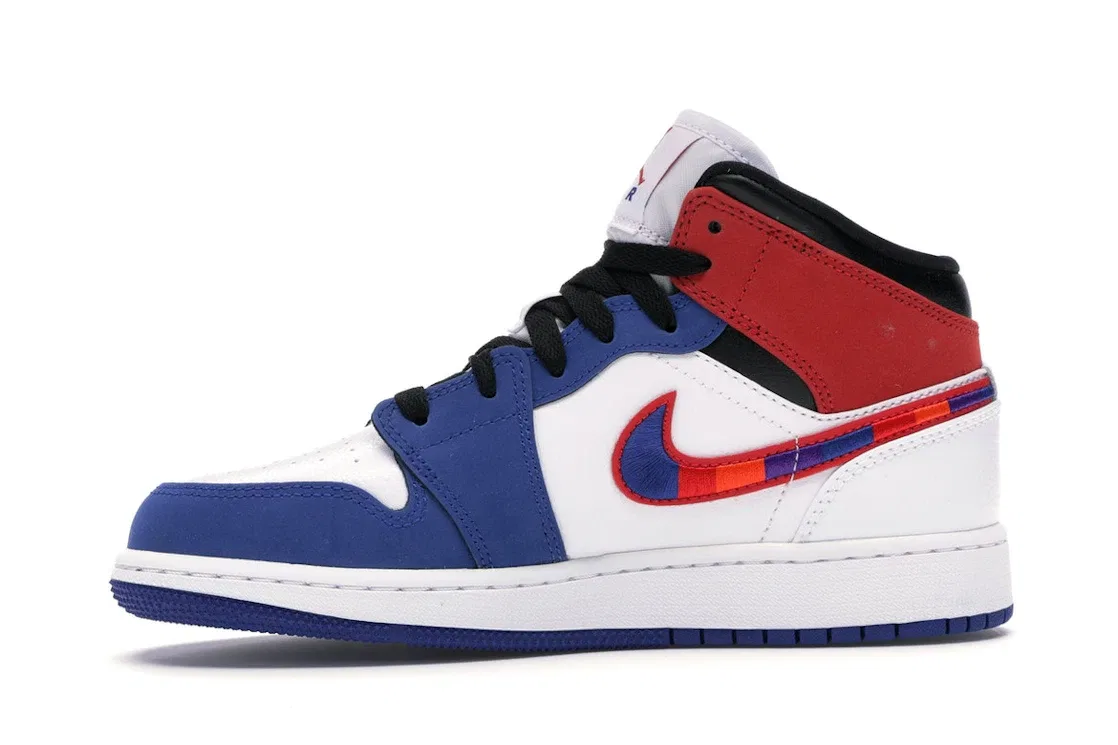 Детские кроссовки с высоким верхом Jordan 1 Mid Jordan, White/Rush Blue-Black-University Red — фото 3