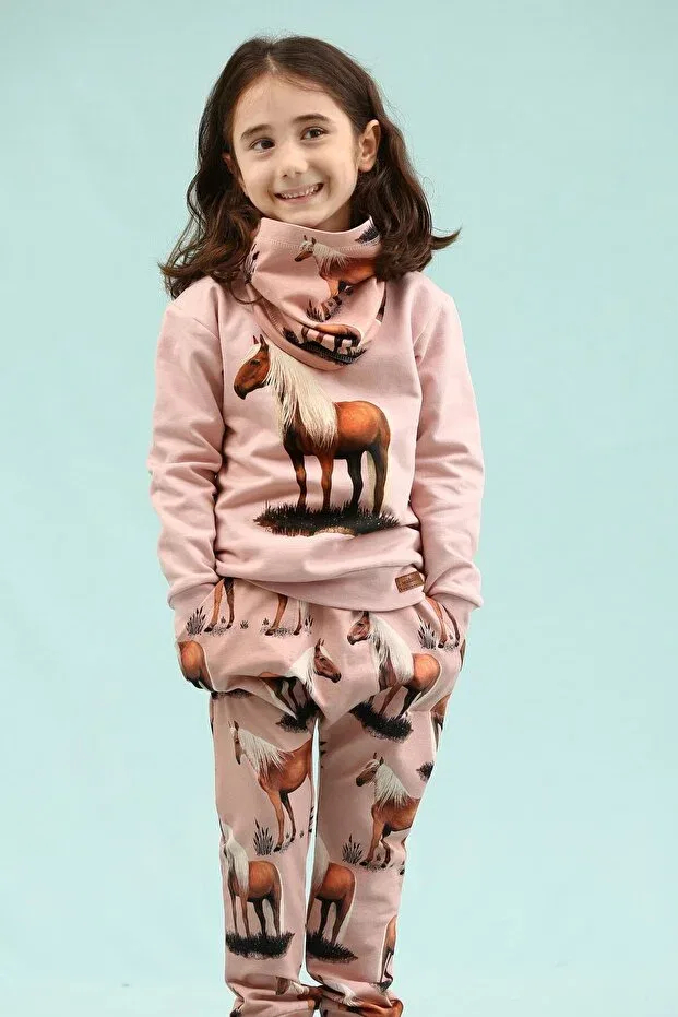 Детские свитшот для девочек с принтом Pink Horse Printed Organic Kids Sweatshirt Walkiddy, Pink