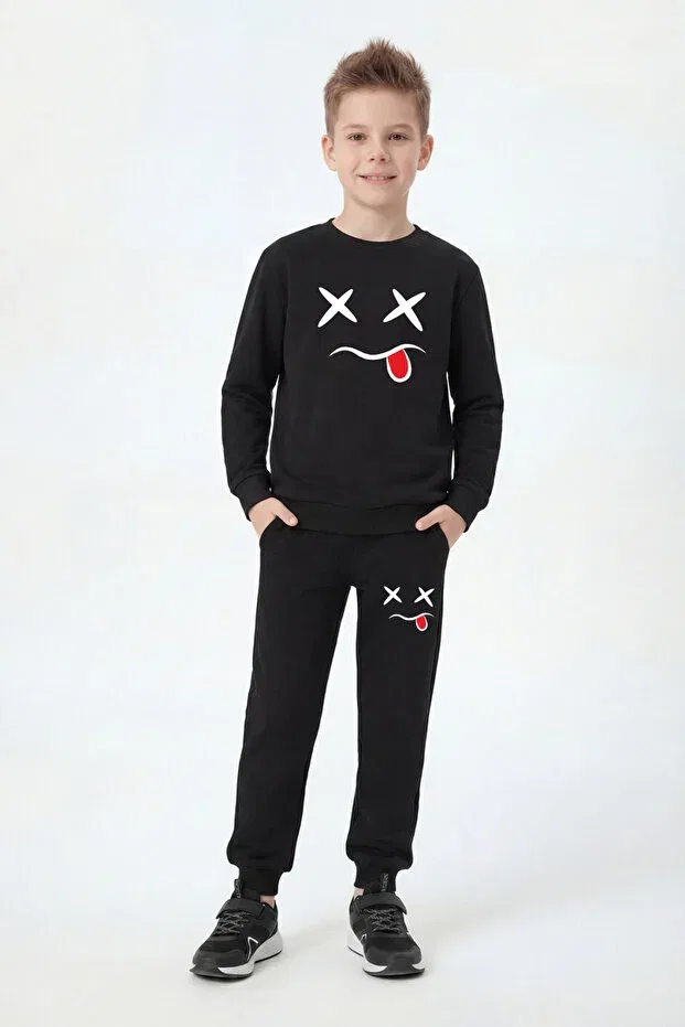 Детский спортивный комплект для мальчиков с принтом Fyk Kids, Black-Grey-Smoked — фото 2