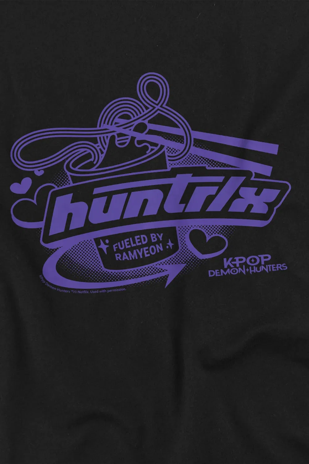 Детская футболка с принтом Kpop Demon Hunters Huntrix Fueled by Ramyeon Netflix, Black — фото 2