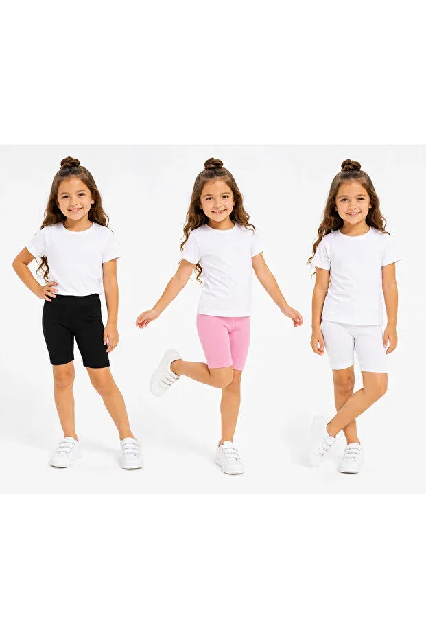 Детские леггинсы для девочек хлопковые 3-Pack kids' basic short leggings Heren, Pink-White-Black