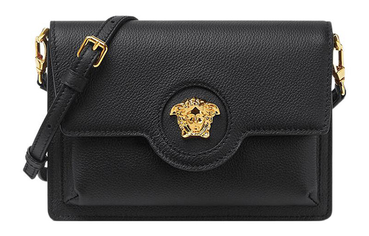 

VERSACE Женская черная сумка через плечо из телячьей кожи с отделкой из ягненка