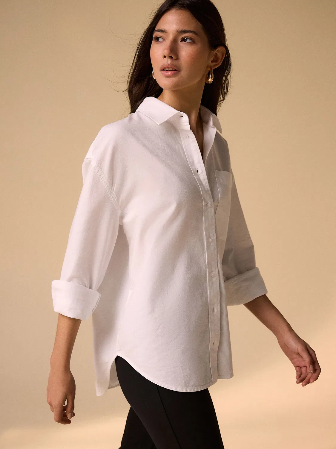 Рубашка свободного кроя, хлопок, White Relaxed Cotton Long Sleeve Shirt Next, белый — фото 2