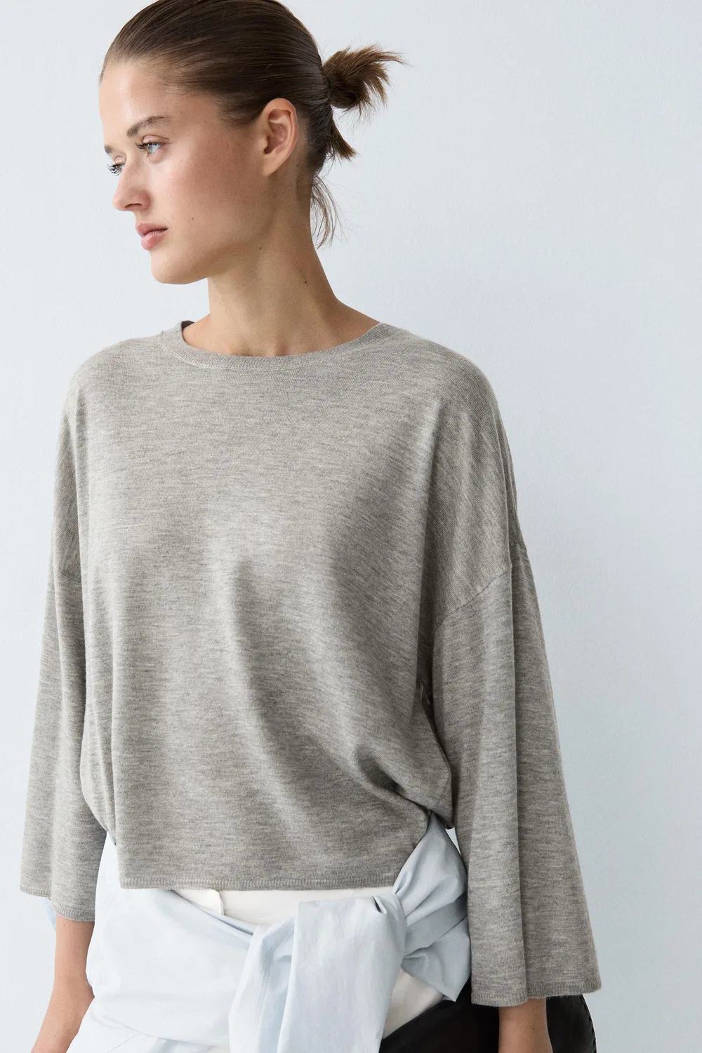 Свитер Massimo Dutti Round Neck Knit, серый меланж