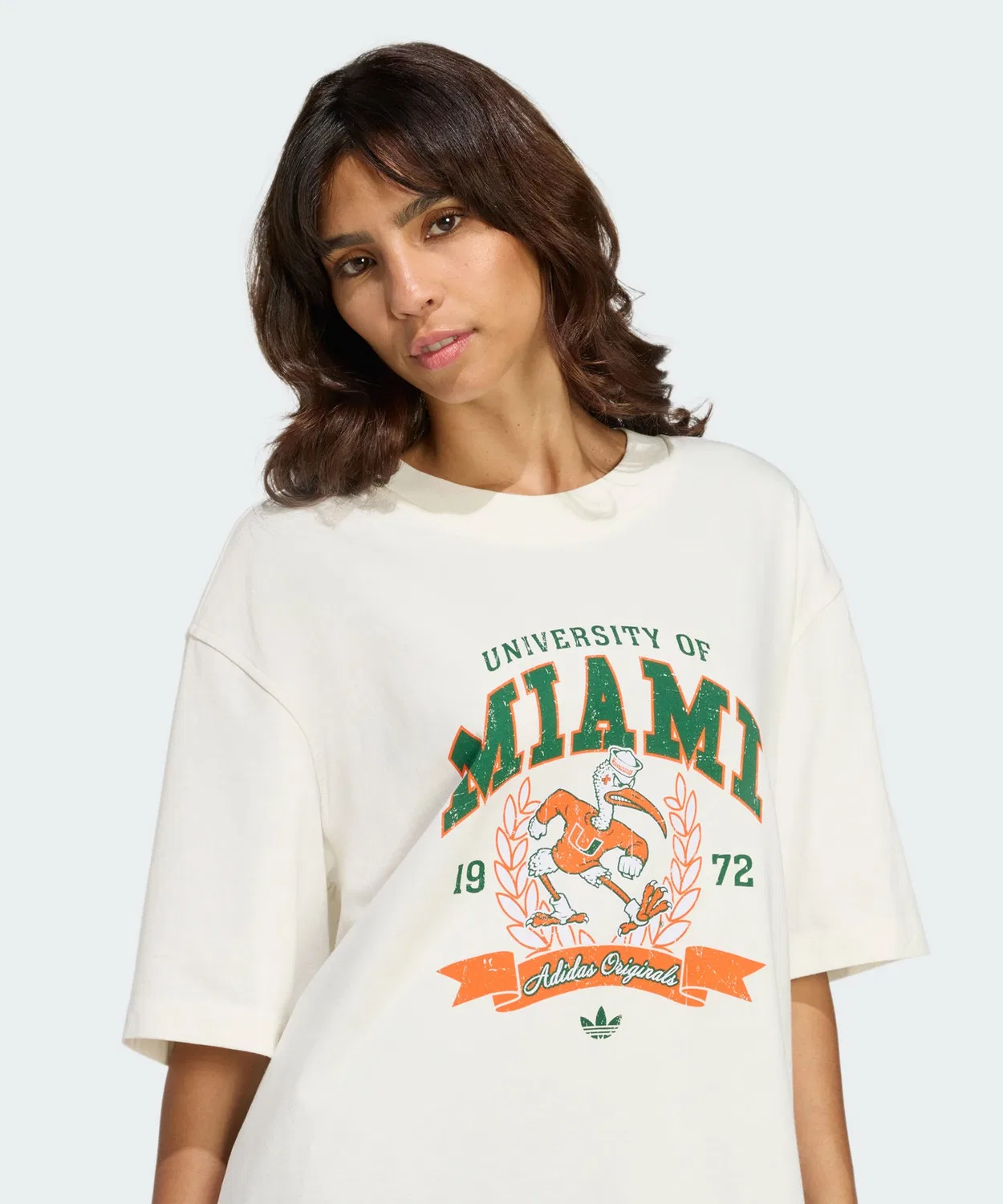 Женская футболка оверсайз с графическим принтом Athletic Dept NCAA Miami University Adidas, Белый — фото 4