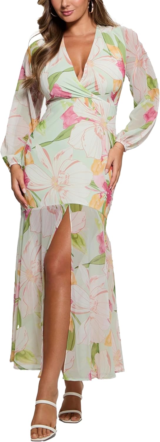 

GUESS Женское платье Talia Tropical с длинными рукавами, Petals In Paradise Print