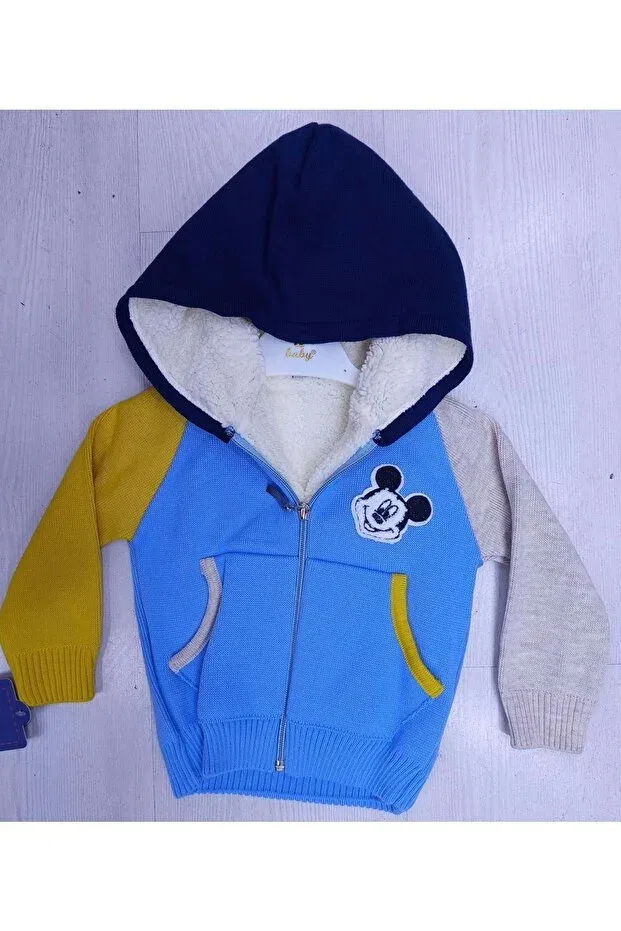 Детский кардиган для мальчиков с принтом Embroidered Lining Cardigan Başak Çocuk Giyim, Blue