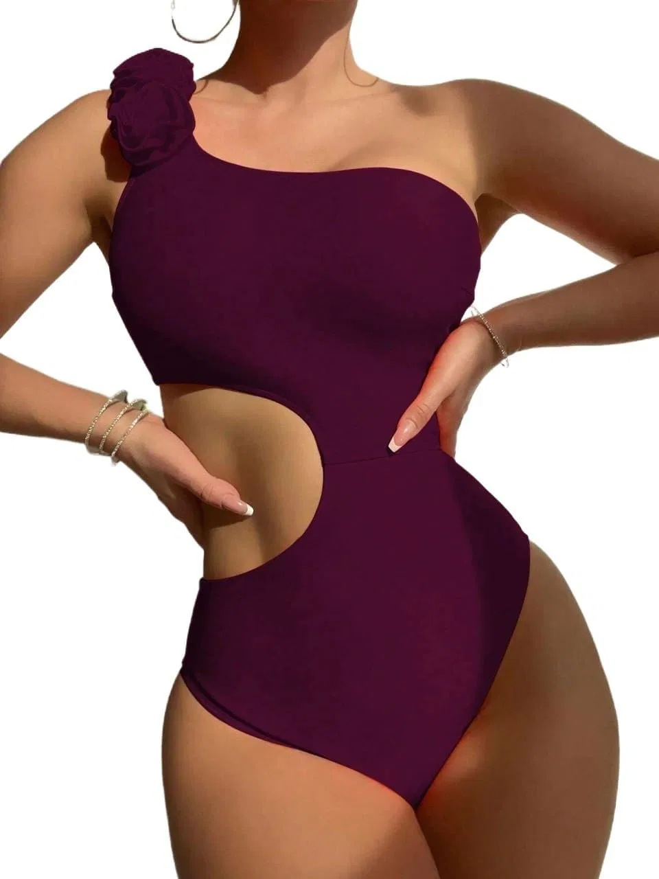 Женский цельный купальник с вырезами, Casual Summer, Burgundy