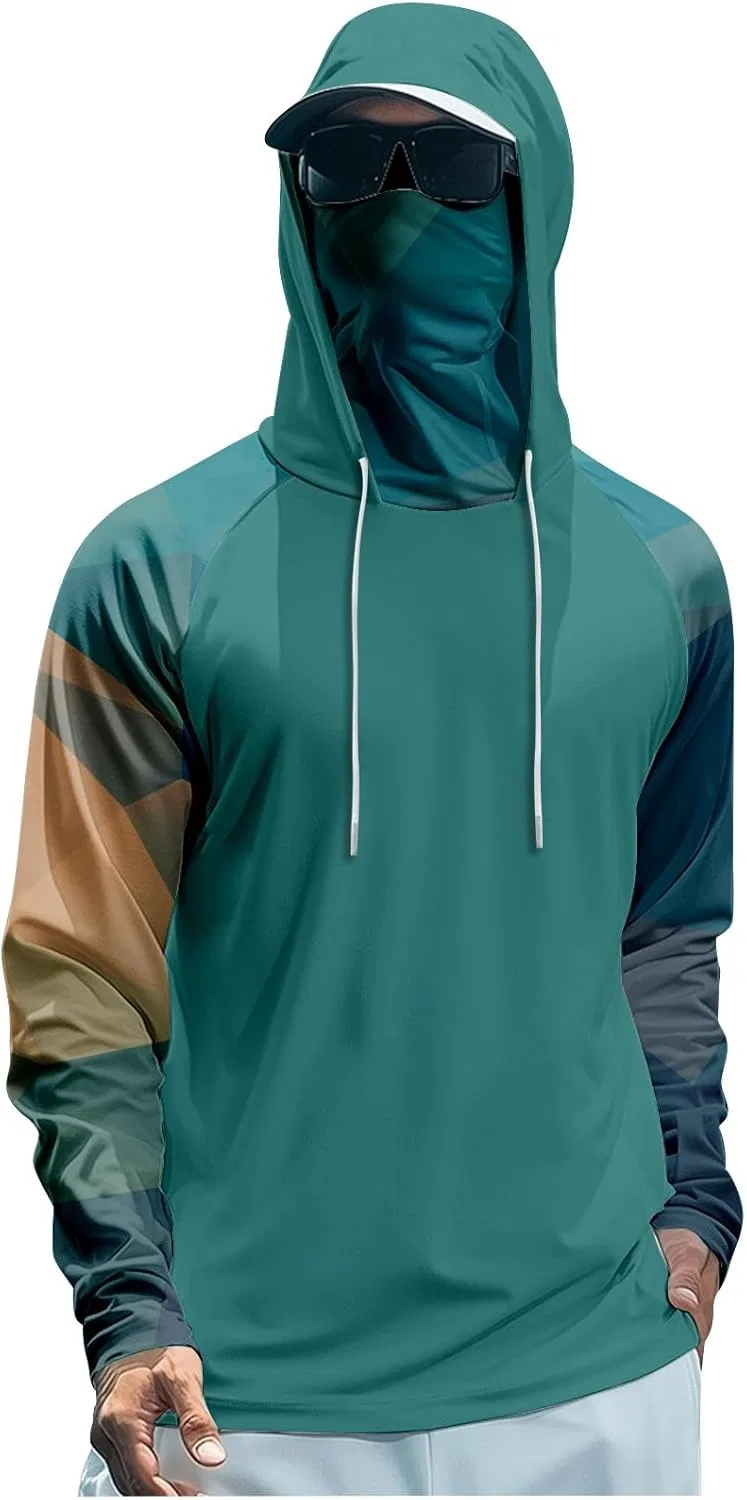 Мужская солнцезащитная футболка с капюшоном UPF 50+, Turquoise