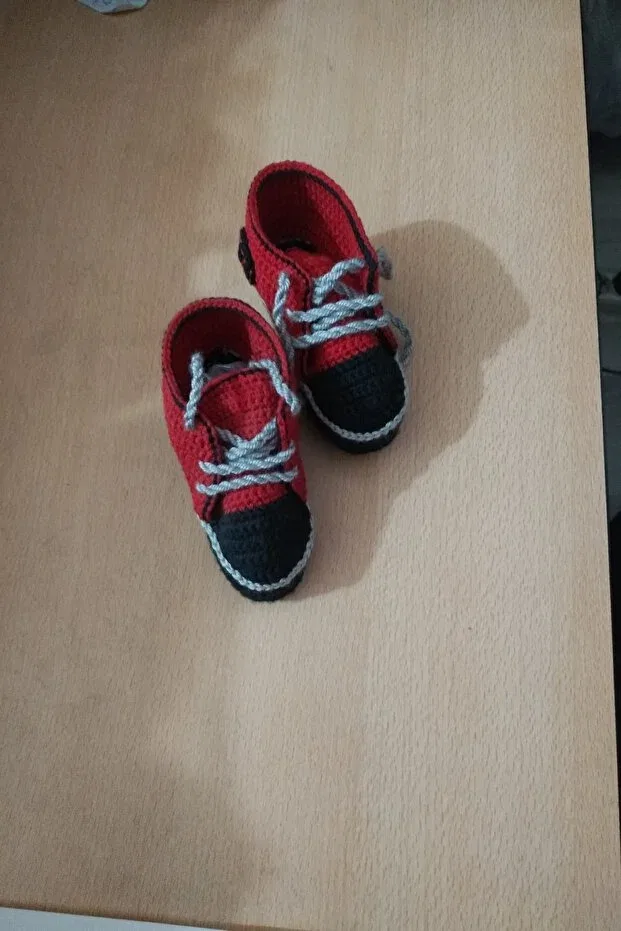 Детские пинетки hand-knitted для новорожденных без каблука с принтом Güzel Kaman, Red Black Gray — фото 3