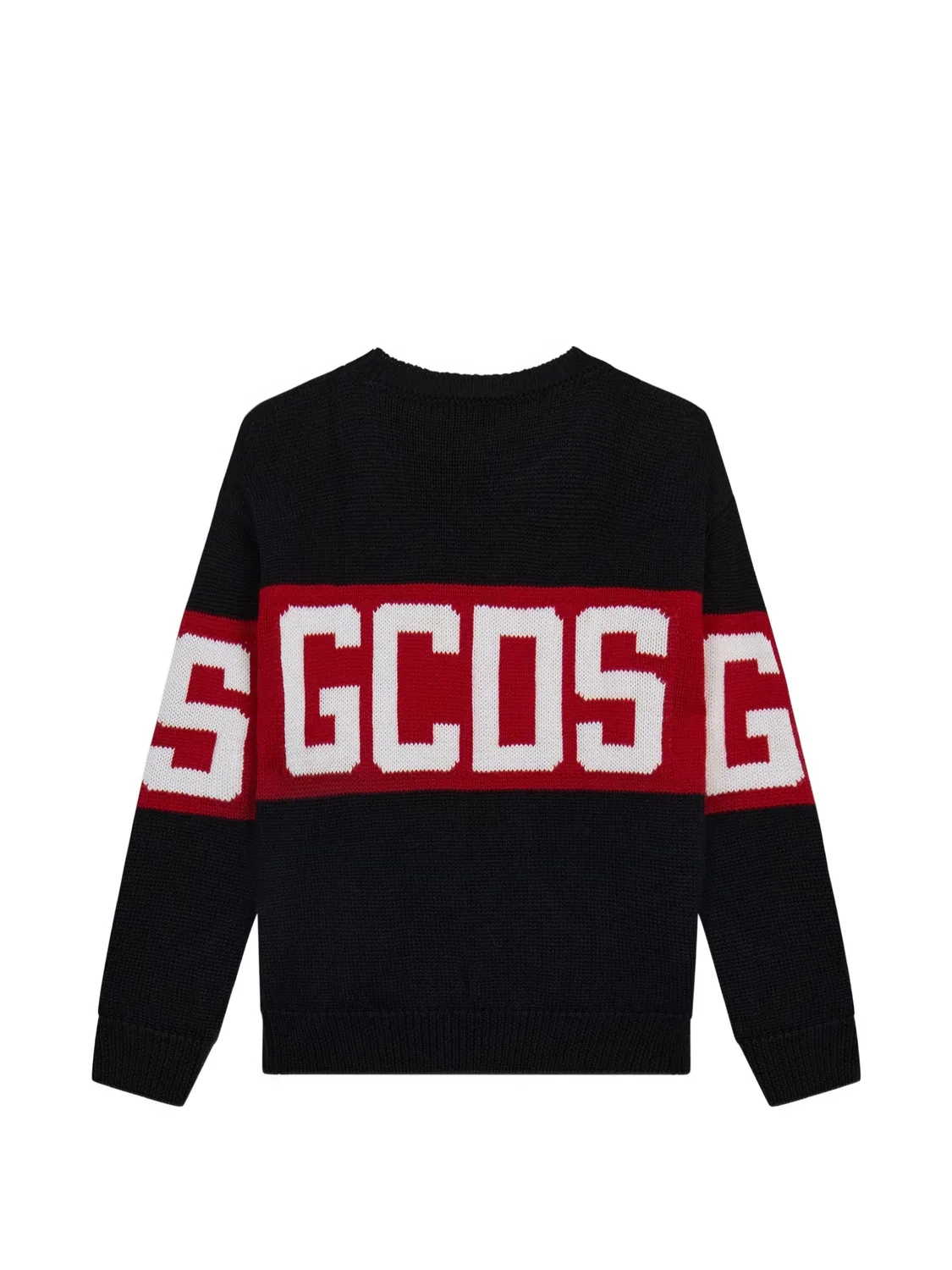 Свитер из смесовой шерсти с логотипом в технике интарсия Gcds Kids, черный — фото 2