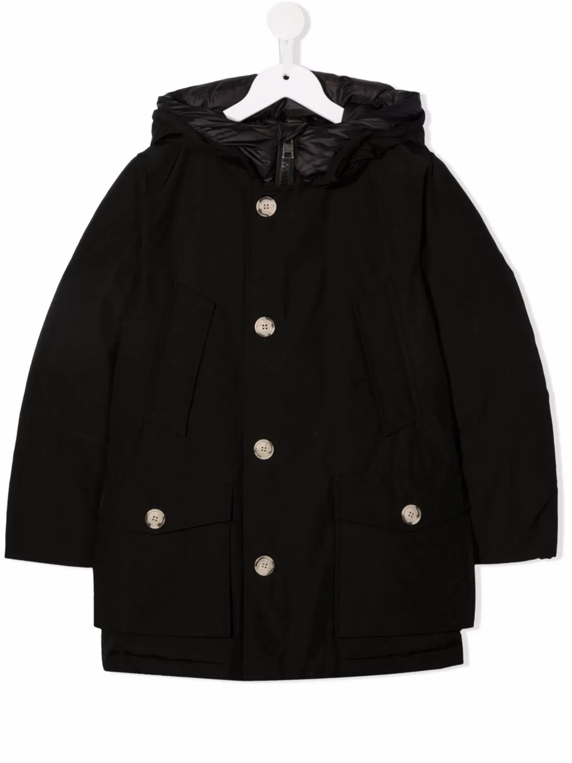 Пальто с капюшоном на пуговицах Woolrich, черный