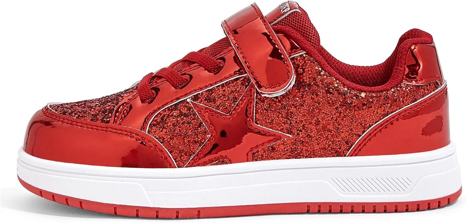 Детские кроссовки для девочек с блестками LUCKY STEP, Red Glitter