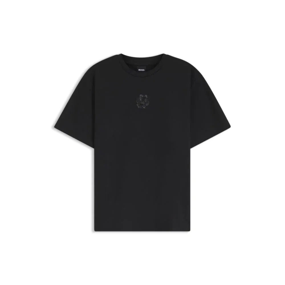 Женская футболка с вышивкой пайетками Double B Monogram BOSS, черный