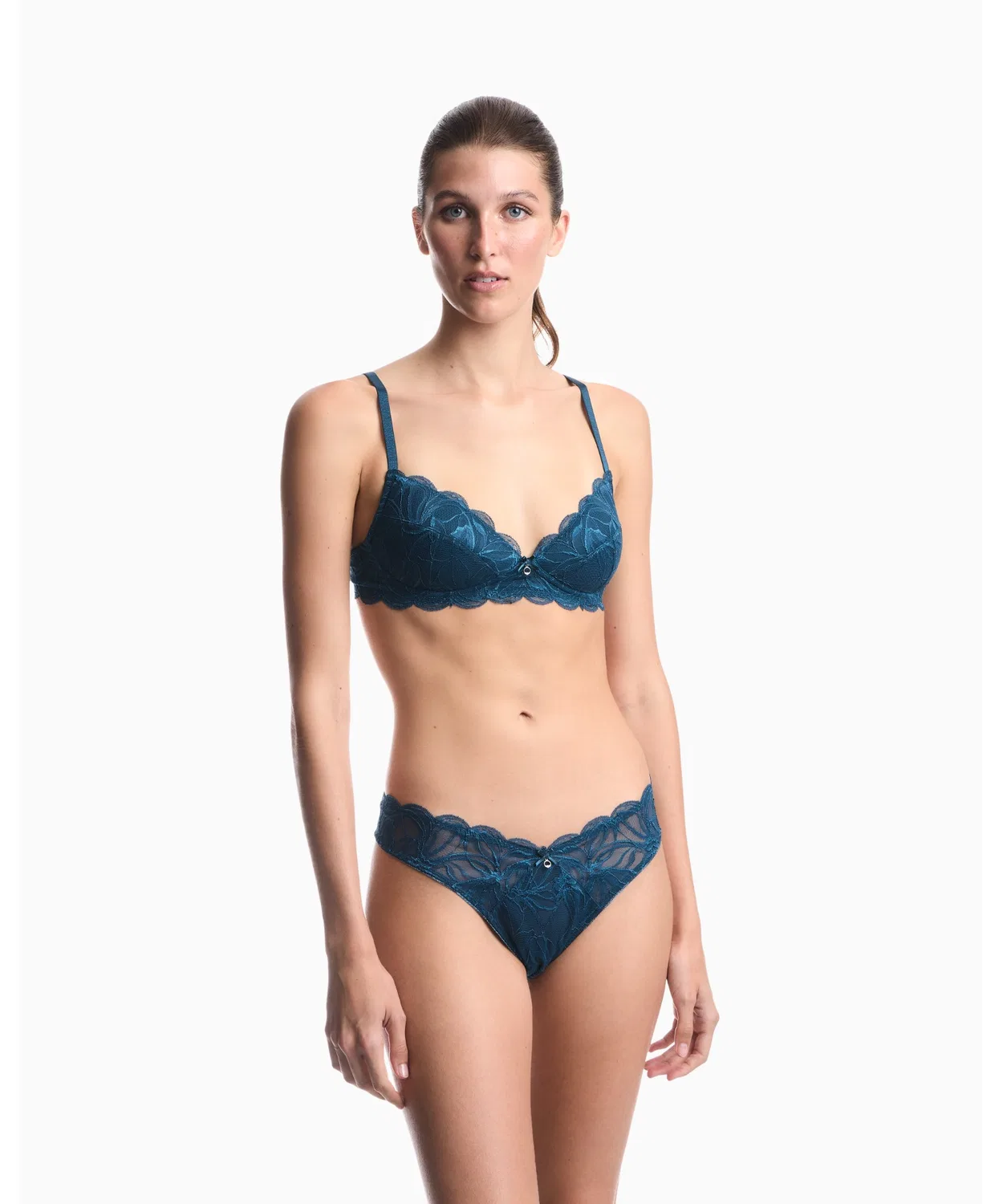 Женские трусы-слипы с кружевным принтом, модель Floral Lace EMPORIO ARMANI, Blue