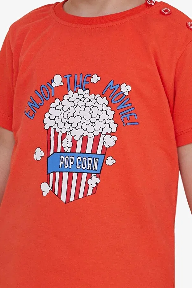 Детская футболка с принтом Boys' T-Shirt Pop Corn Printed Breeze, Coral — фото 3