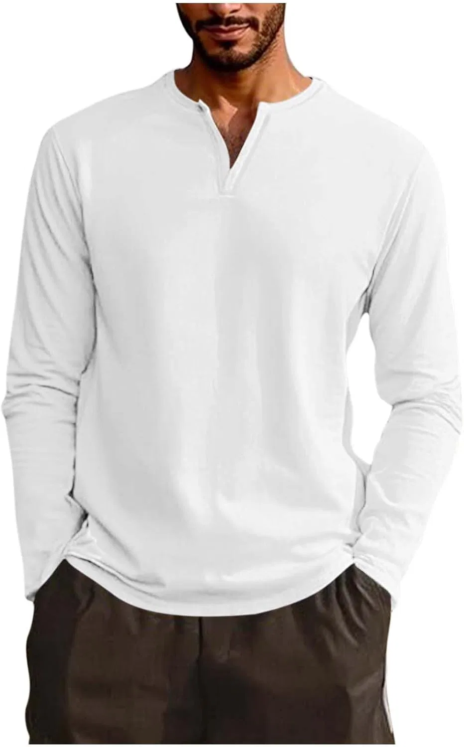 Мужская повседневная футболка с V-образным вырезом, Loose Fit, White — фото 4