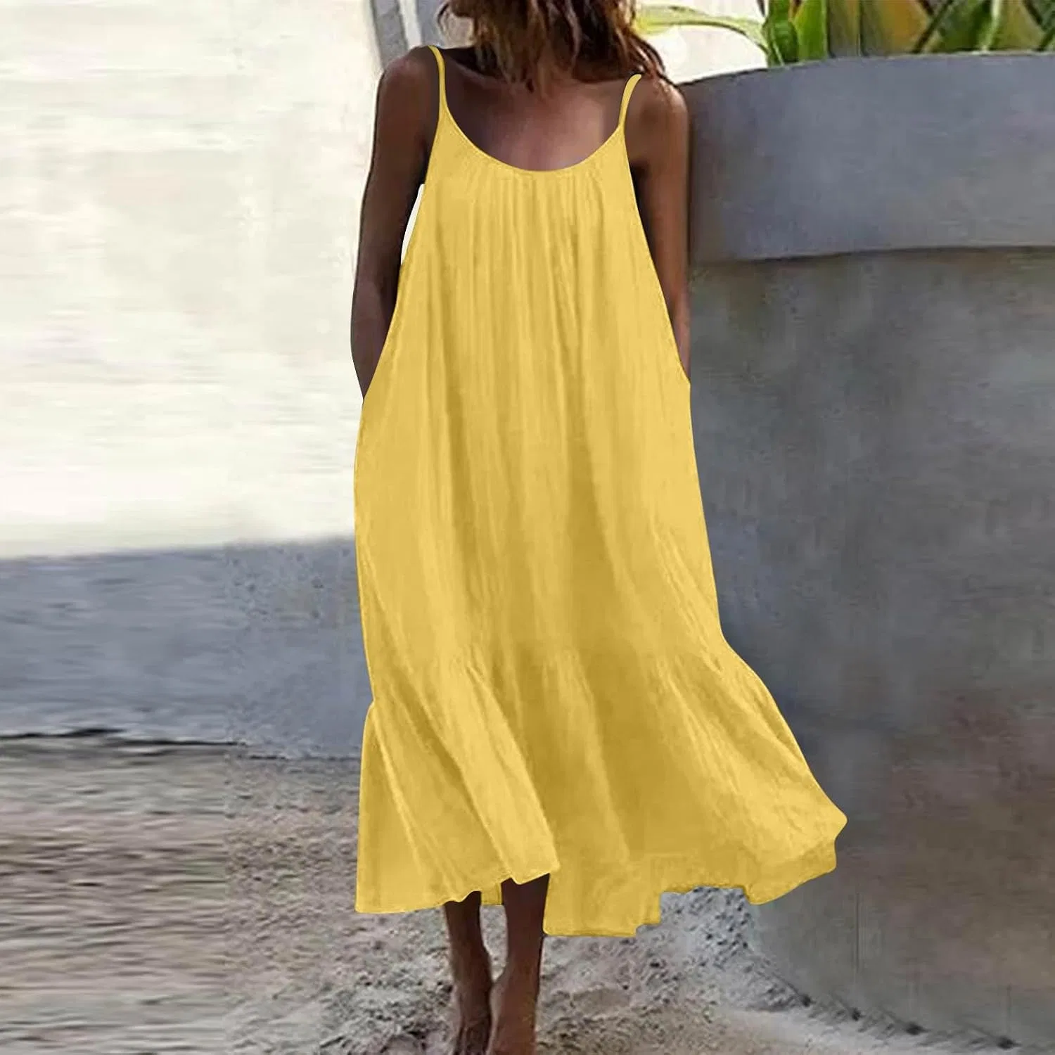 Женское открытое платье без бретелек с открытой спиной, Yellow — фото 2