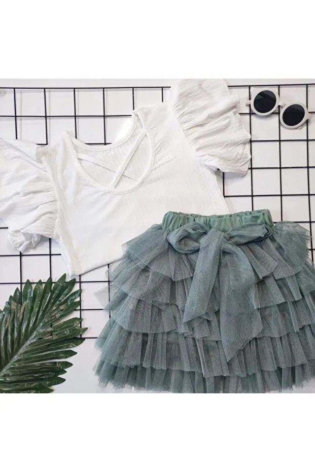 Детское платье для девочек с кружевной отделкой Embroidered Tutu Skirt Suit Esmacamoda, White — фото 2