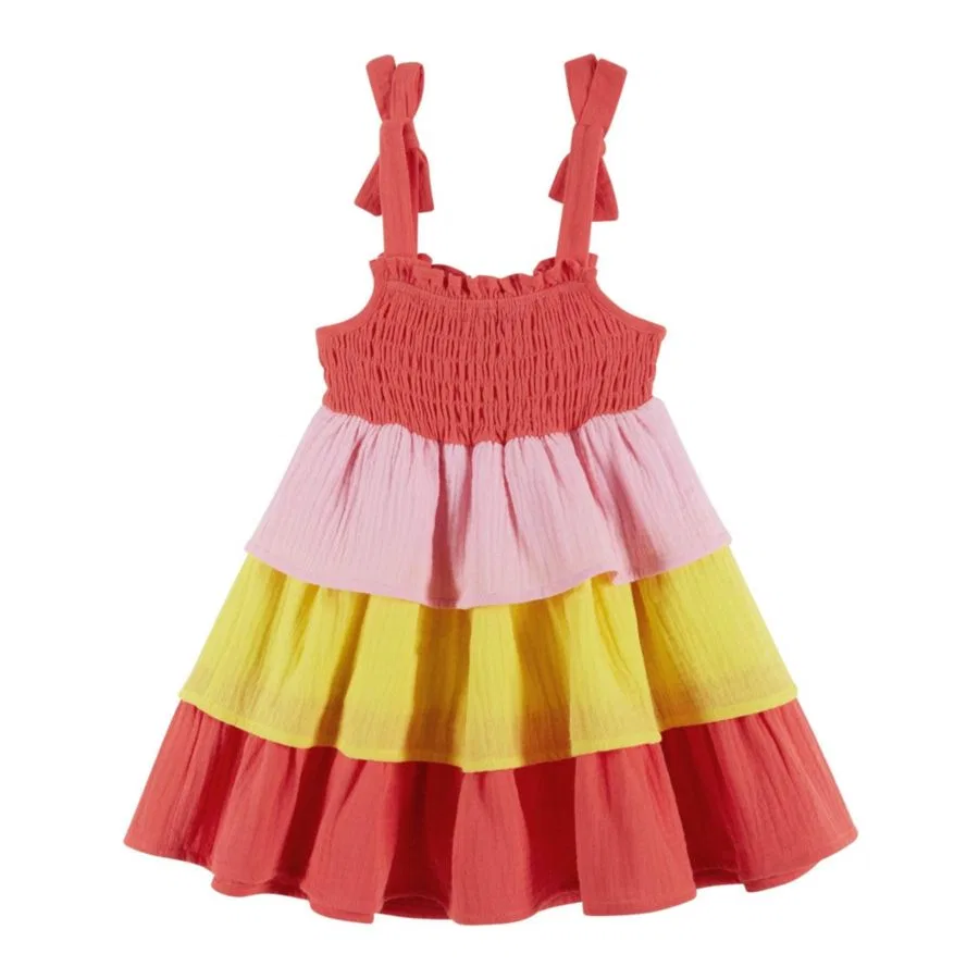 Платье из хлопковой марли с ярусной юбкой, без рукавов, модель Red Gauze Tiered Dress Andy & Evan, Red Gauze — фото 2