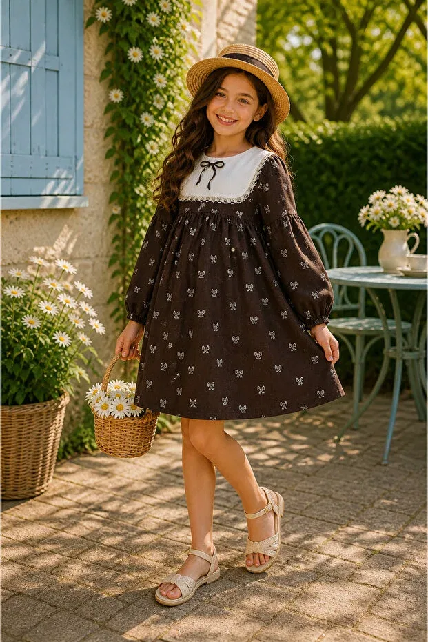Детское платье для девочек с длинным рукавом Tinytrends, Brown — фото 3