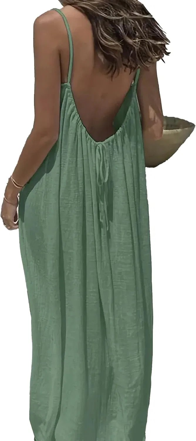 Женское платье без спинки с бретельками, модель Backless Cami, светло-зелёный