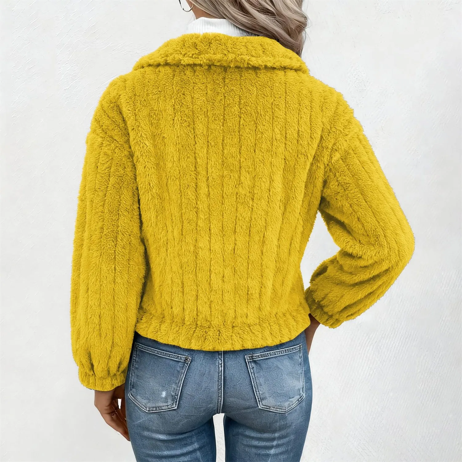 Женская куртка из флиса с принтом Teddy Fleece Jacket, Yellow — фото 2