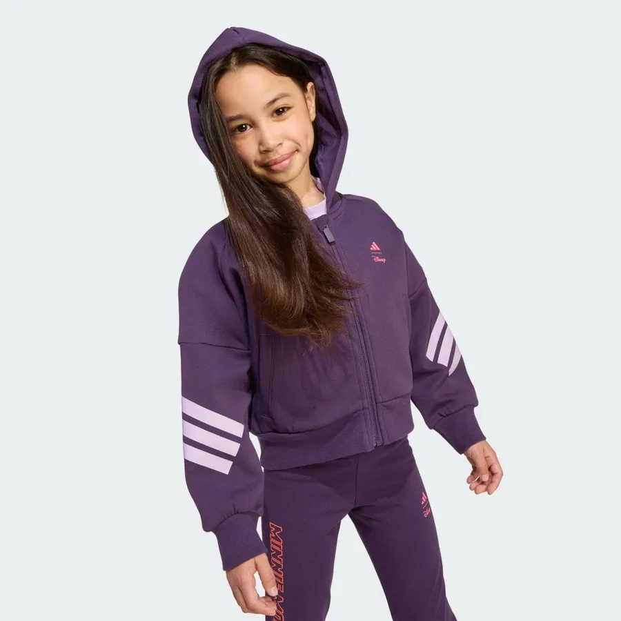 Спортивный свитшот с капюшоном и принтом Minnie Mouse, adidas, Фиолетовый — фото 4