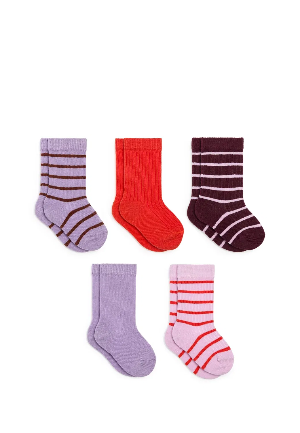Детские носки в рубчик, 5 пар, унисекс - носки Arket, Lilac Multicolour