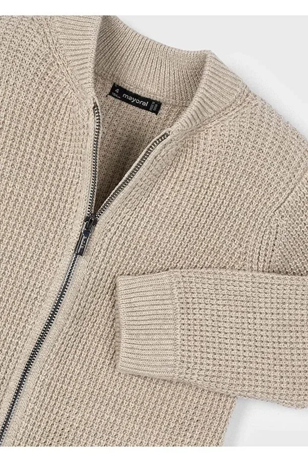 Детский кардиган на молнии для мальчиков хлопковый Mayoral, Beige — фото 3