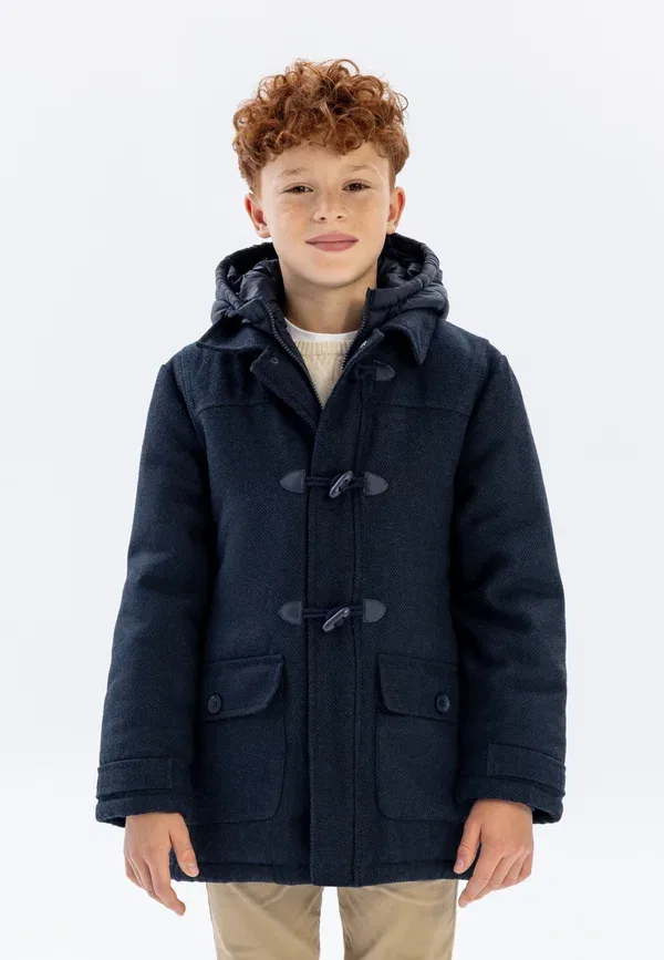 Пальто двубортное из твида Tweed duffle coat Minoti, темно-синий