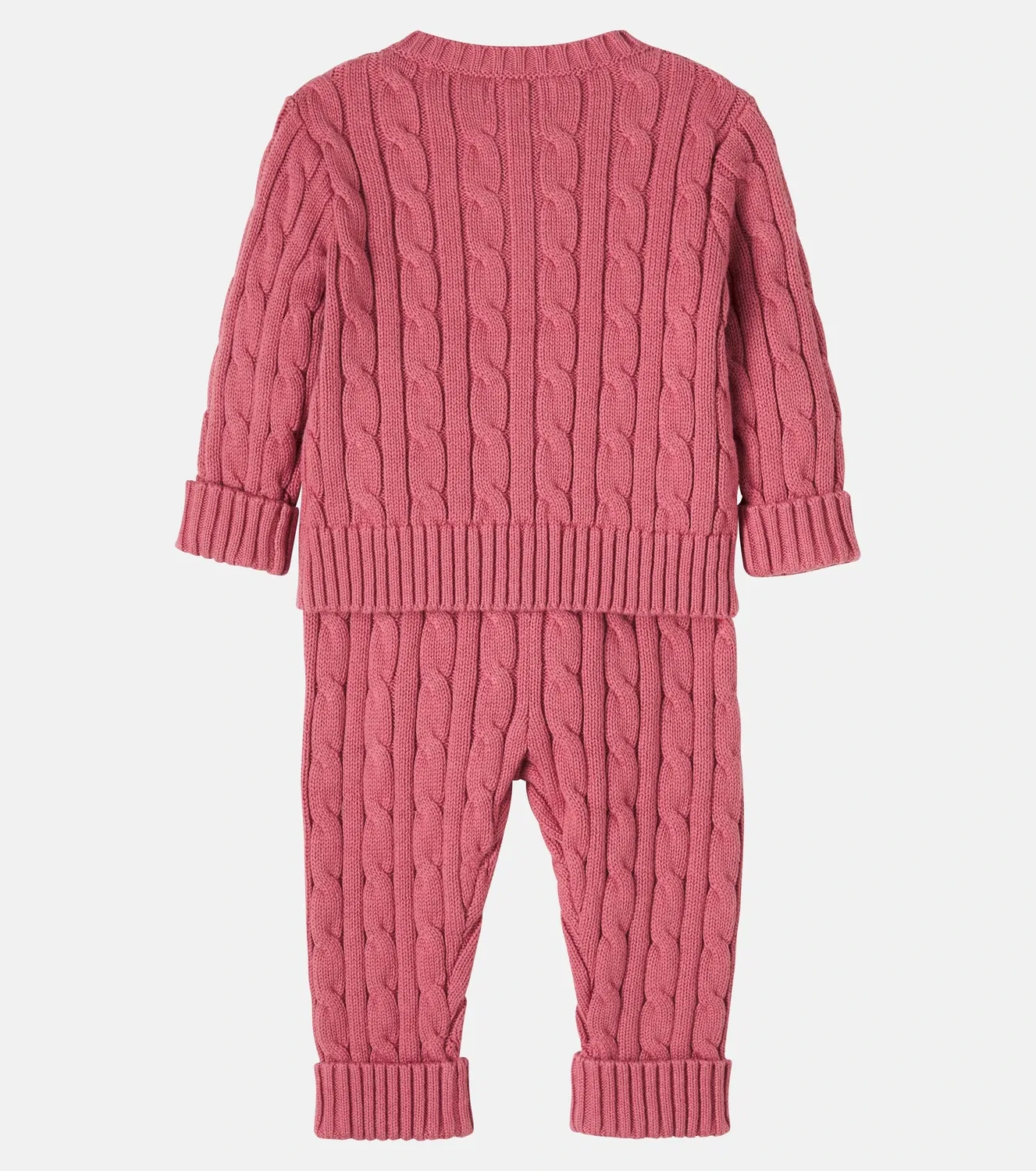 Комплект из хлопкового кардигана и брюк Polo Ralph Lauren Kids, розовый — фото 3