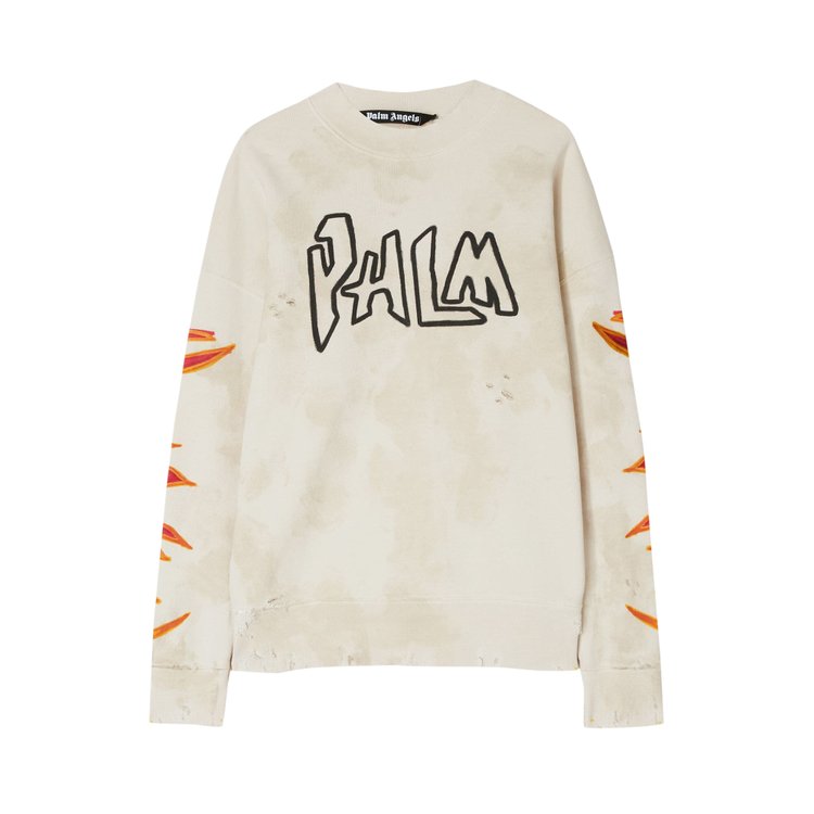 Толстовка Palm Angels GD Palm Graffiti Flames Crew 'Off White', белый - фото