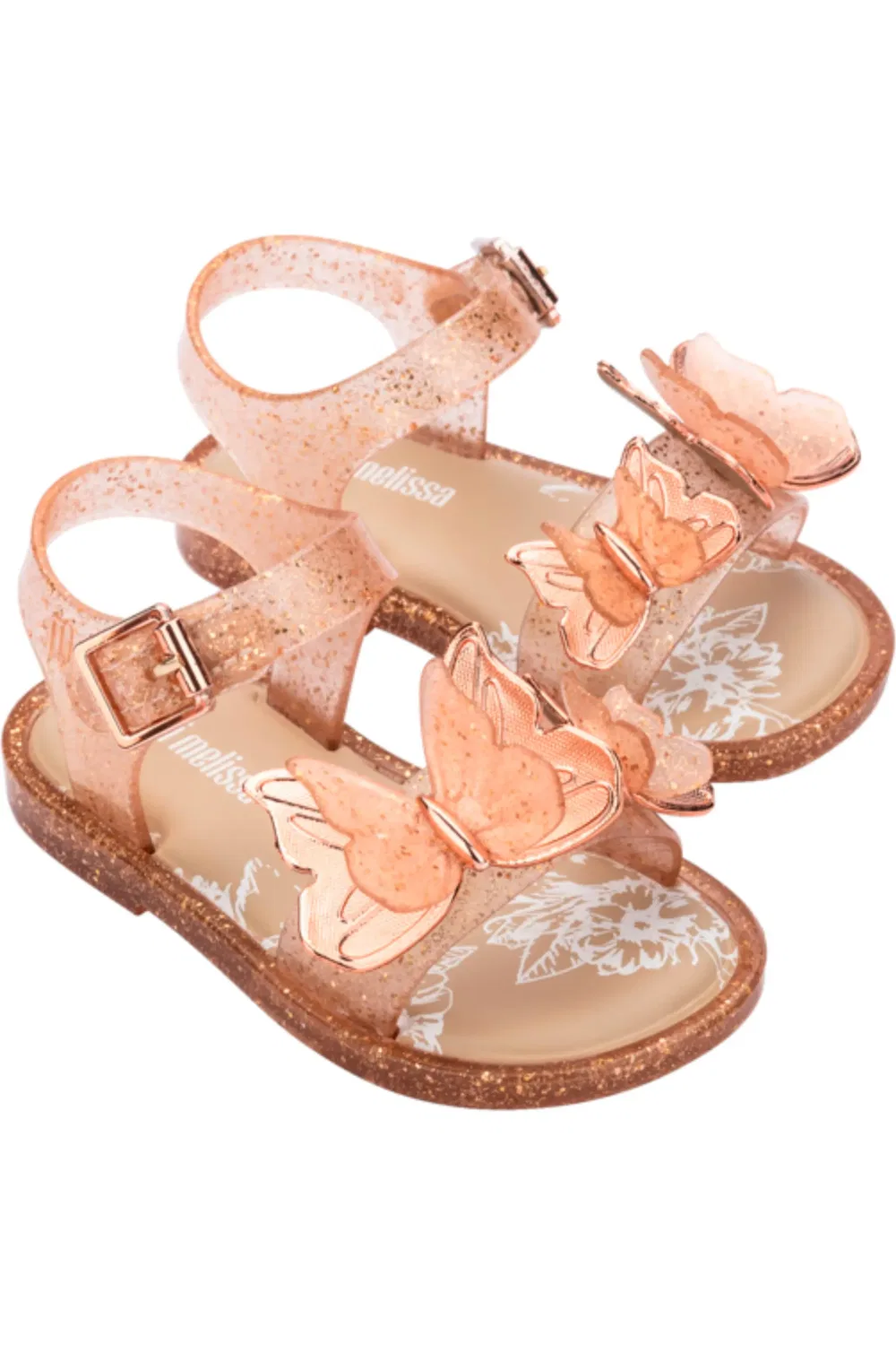 Сандалии детские с бабочками Fly III Mini Melissa, Beige Glitter