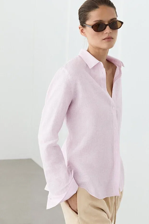 Женская рубашка с длинным рукавом с принтом Massimo Dutti, Pink — фото 2