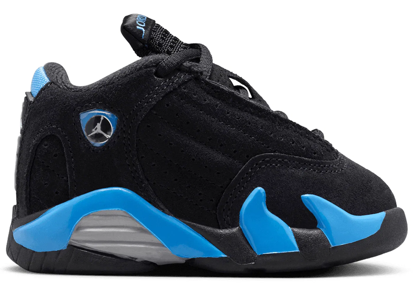 Детские кроссовки Lifestyle с металлическими деталями Jordan 14 Retro Jordan, Black/White/University Blue/Metallic Silver
